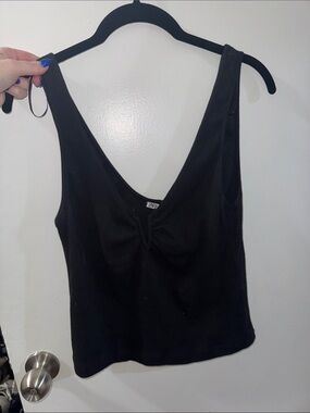 Zara Black Ribbed V-Neck Tank